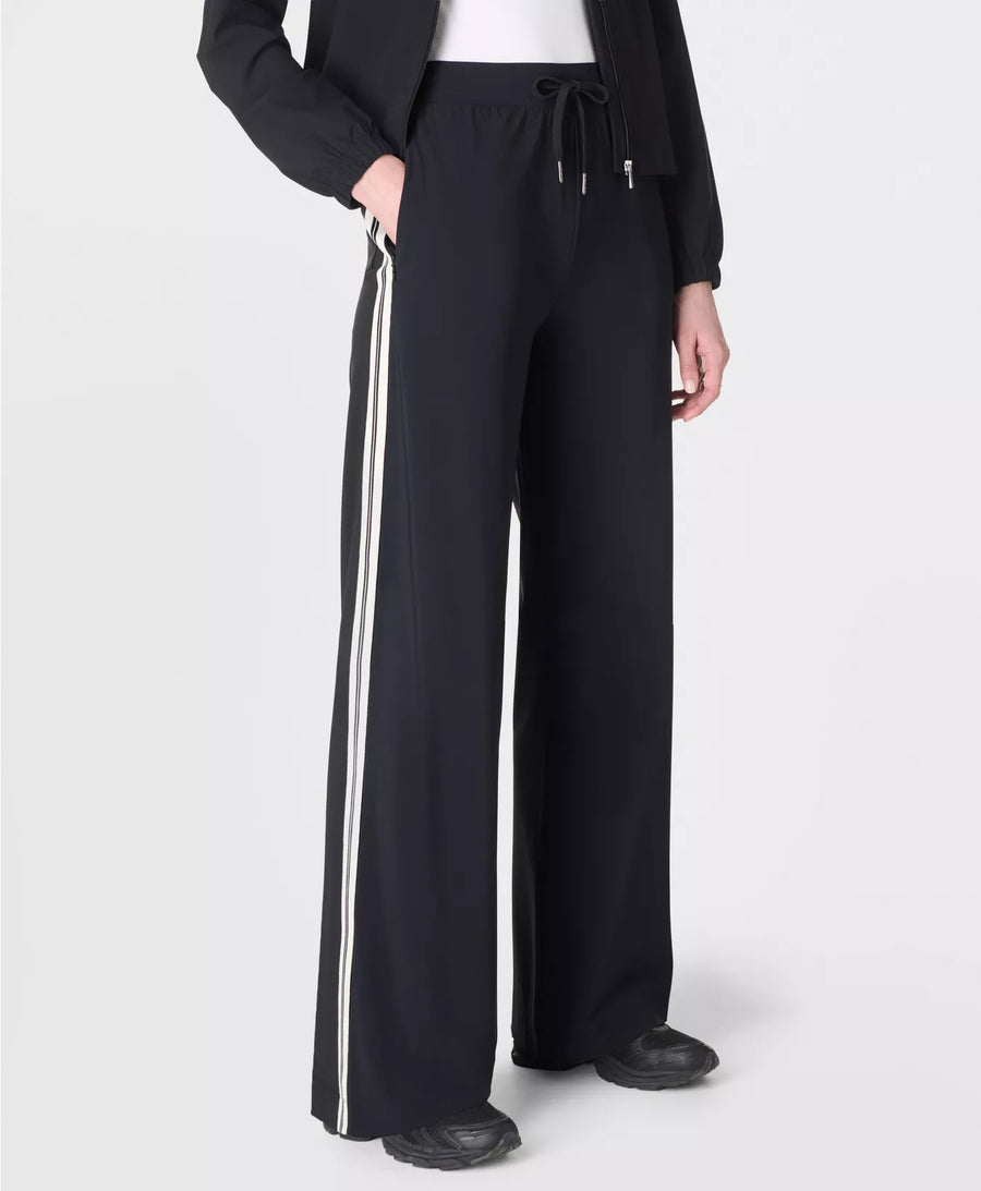 Explorer Side Stripe Wide Leg Trousers 32" in Black