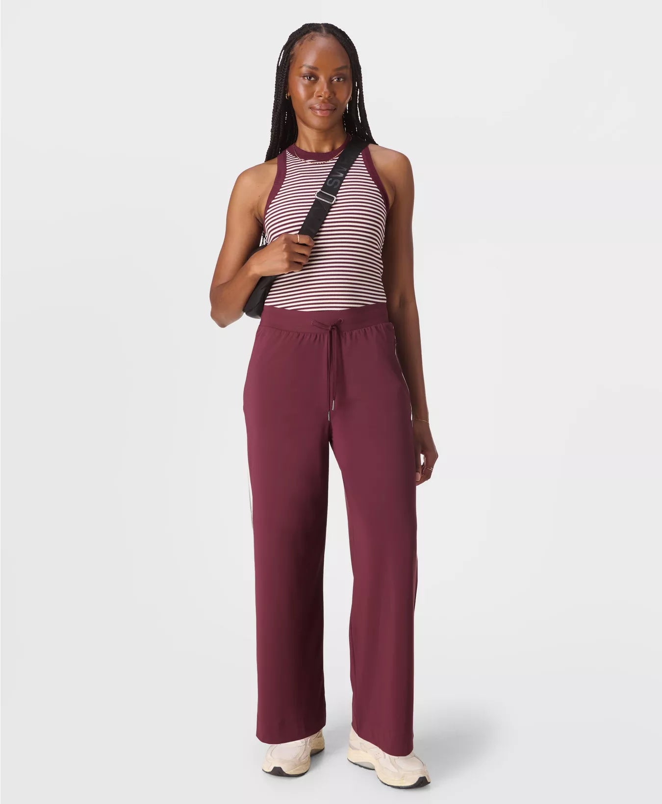 Explorer Side Stripe Wide Leg 32" Trousers in Garnet Red