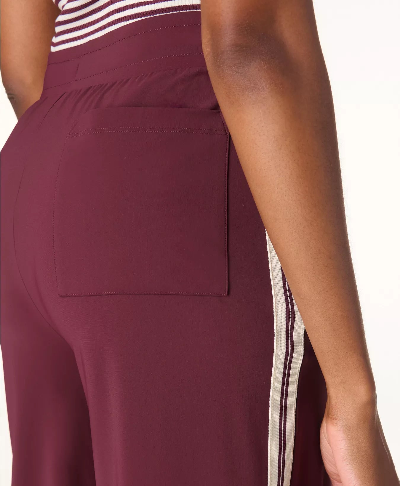 Explorer Side Stripe Wide Leg 32" Trousers in Garnet Red
