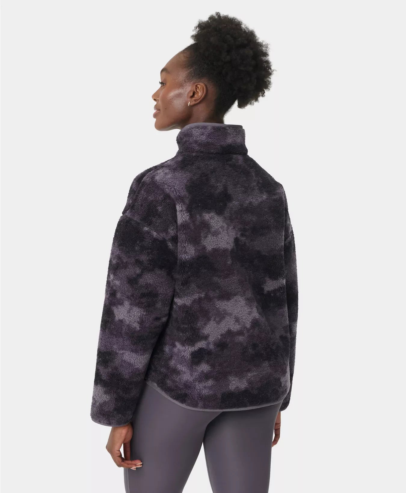 Plush Half Zip Fleece in Grey Moon Texture Print