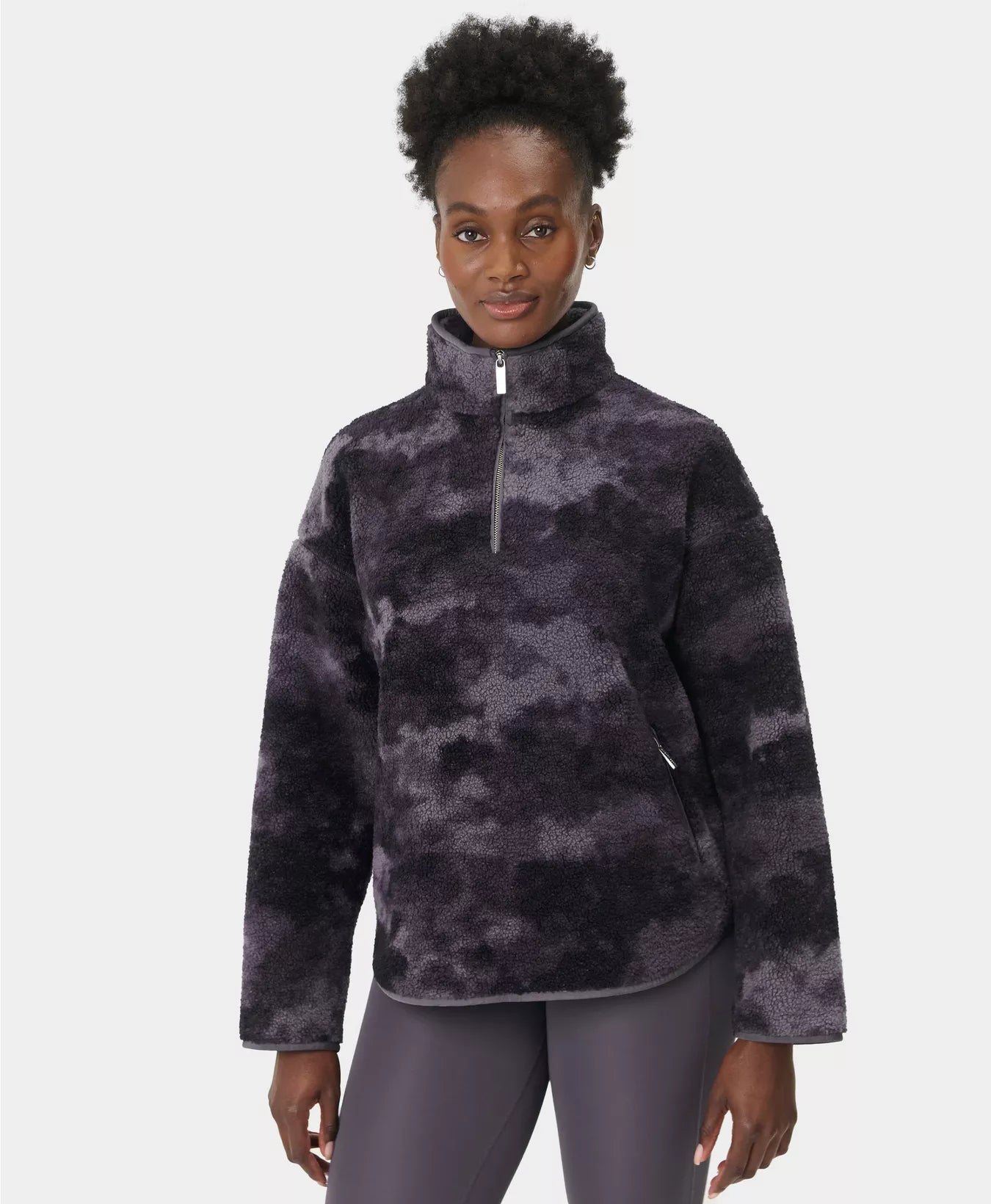 Plush Half Zip Fleece in Grey Moon Texture Print
