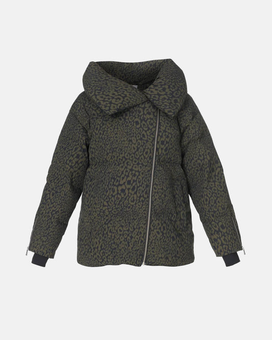 Nimbus Cloud Short Puffer in Green Leopard Print