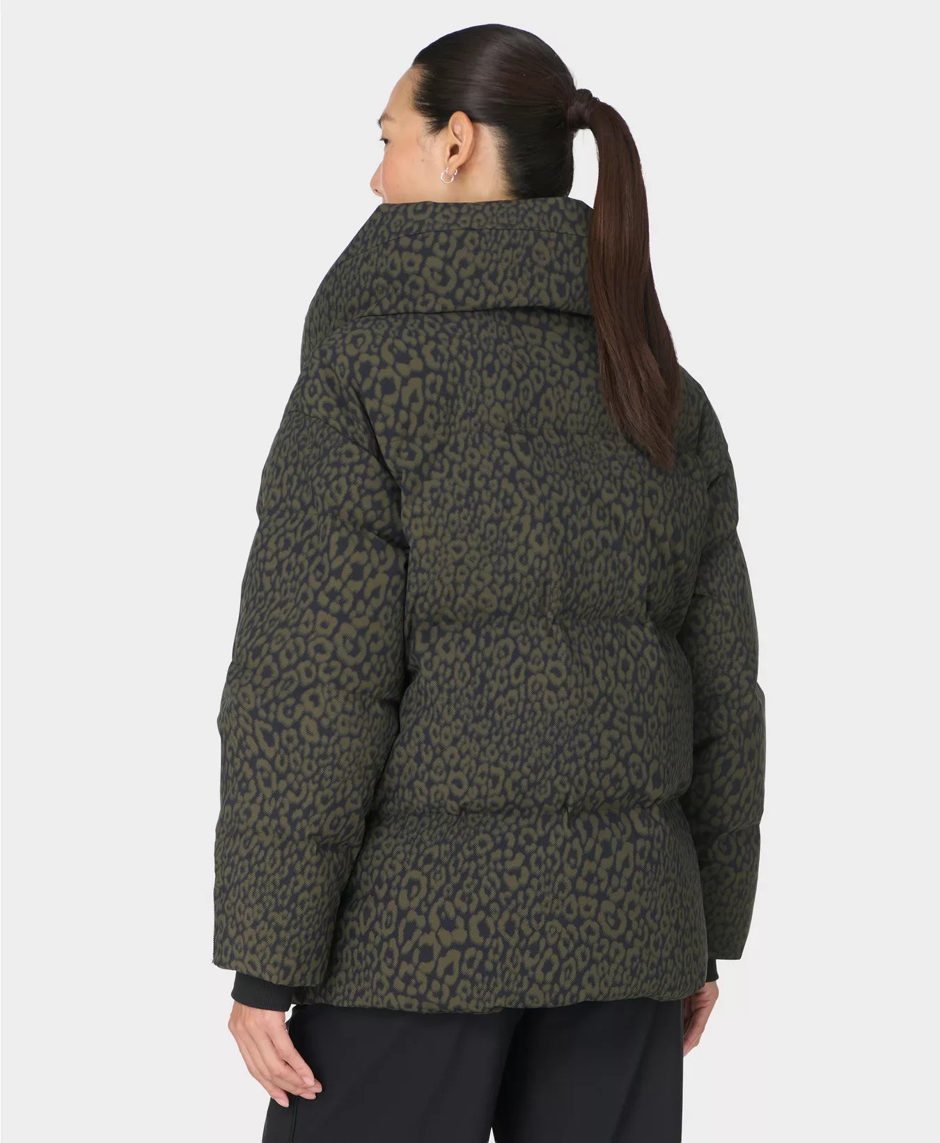 Nimbus Cloud Short Puffer in Green Leopard Print