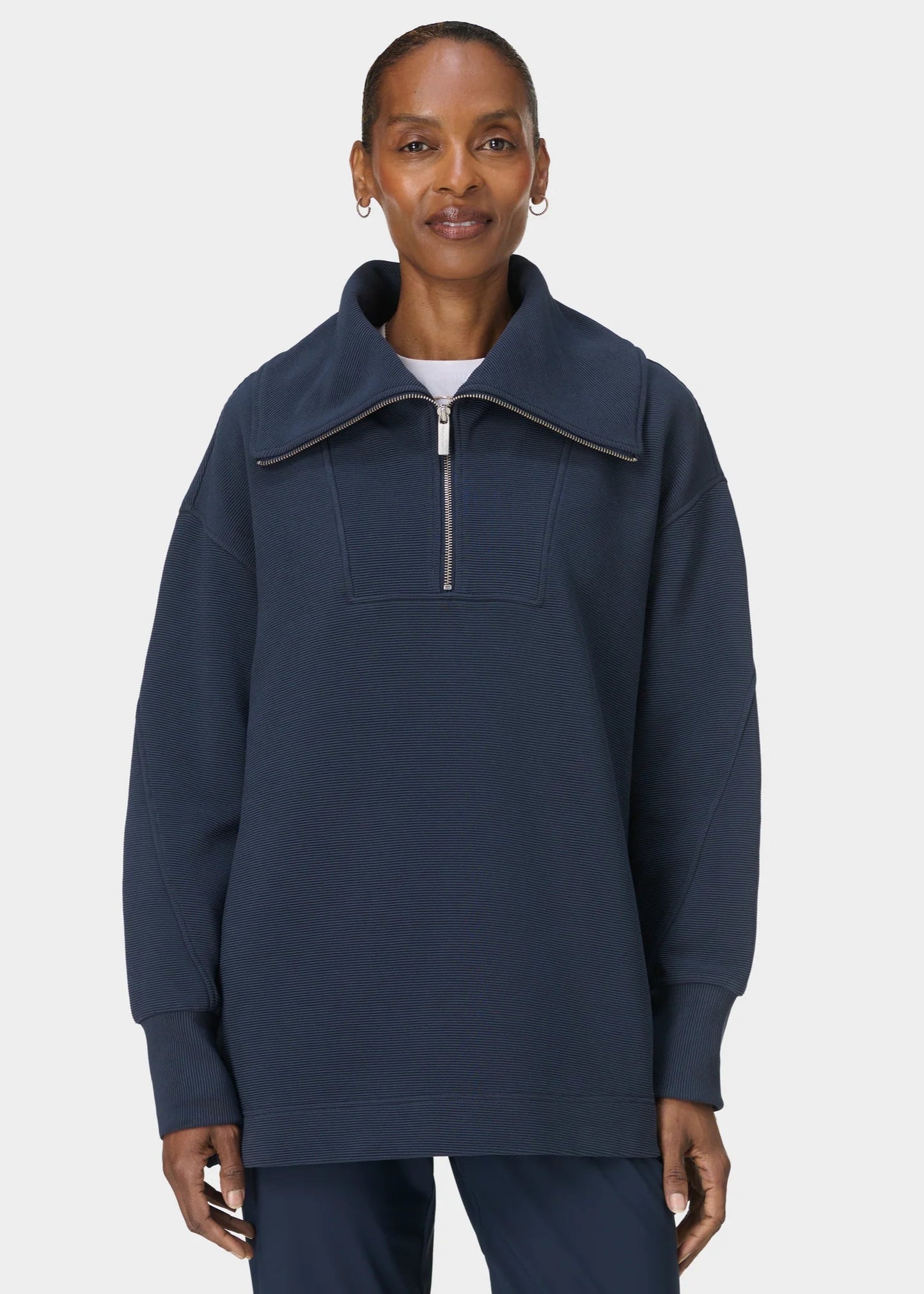 Peaceful Rib Half Zip Sweatshirt in Navy Blue