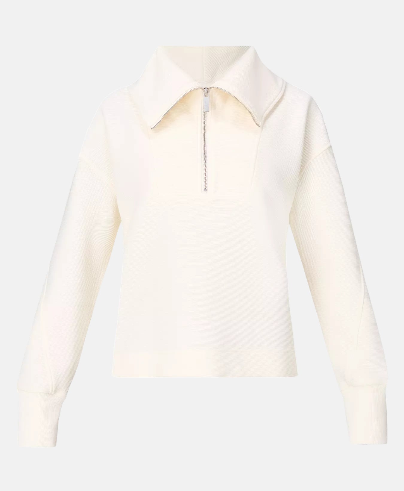 Peaceful Rib Half Zip Cropped Sweatshirt in Lily White