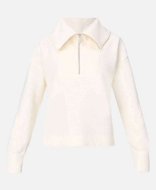 Peaceful Rib Half Zip Cropped Sweatshirt in Lily White