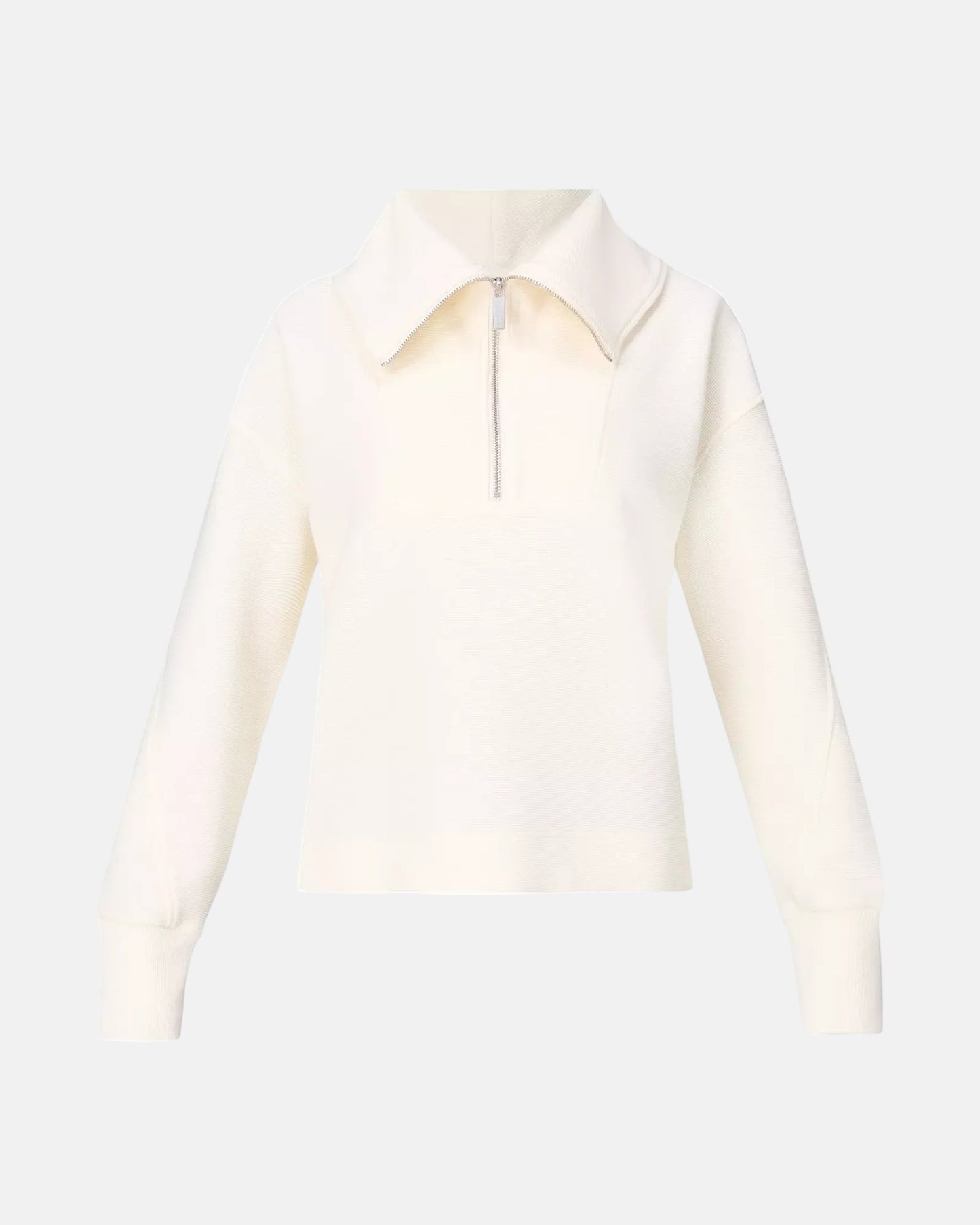 Peaceful Rib Half Zip Cropped Sweatshirt in Lily White