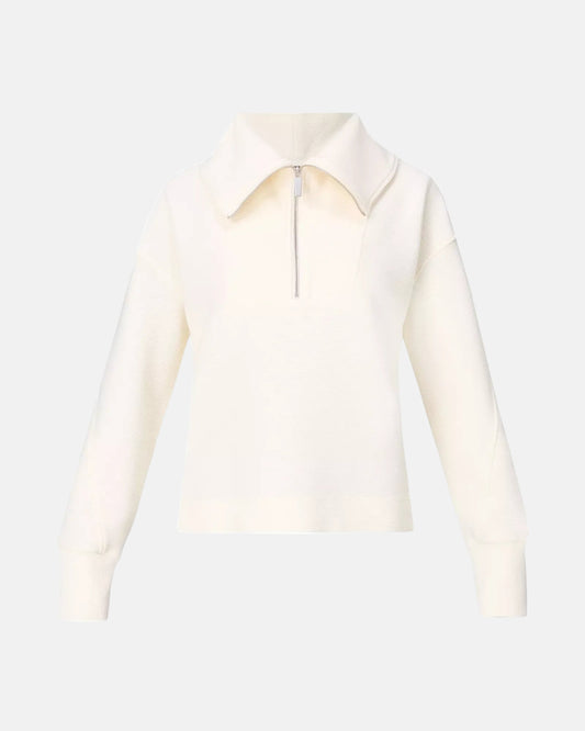 Peaceful Rib Half Zip Cropped Sweatshirt in Lily White
