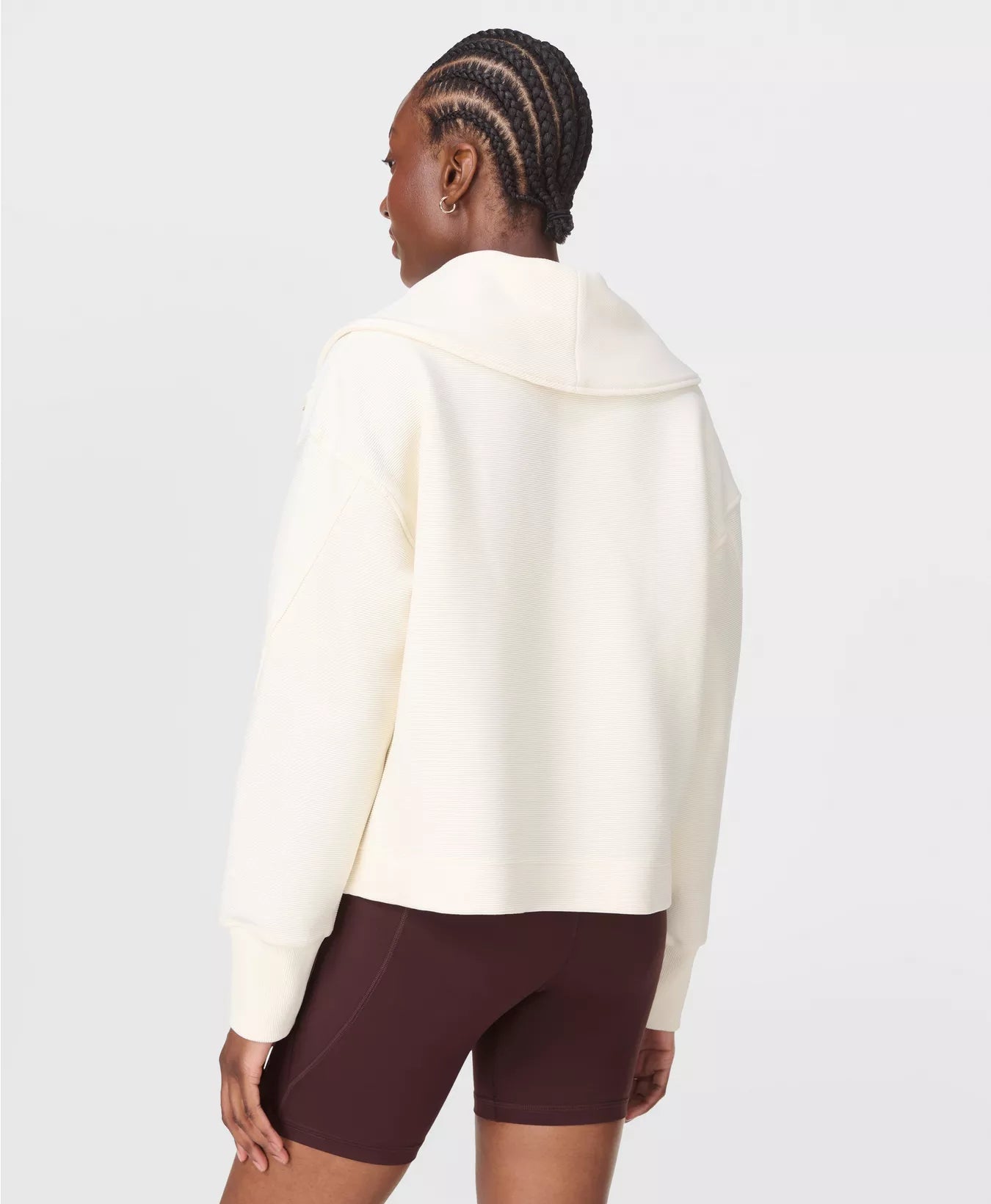 Peaceful Rib Half Zip Cropped Sweatshirt in Lily White