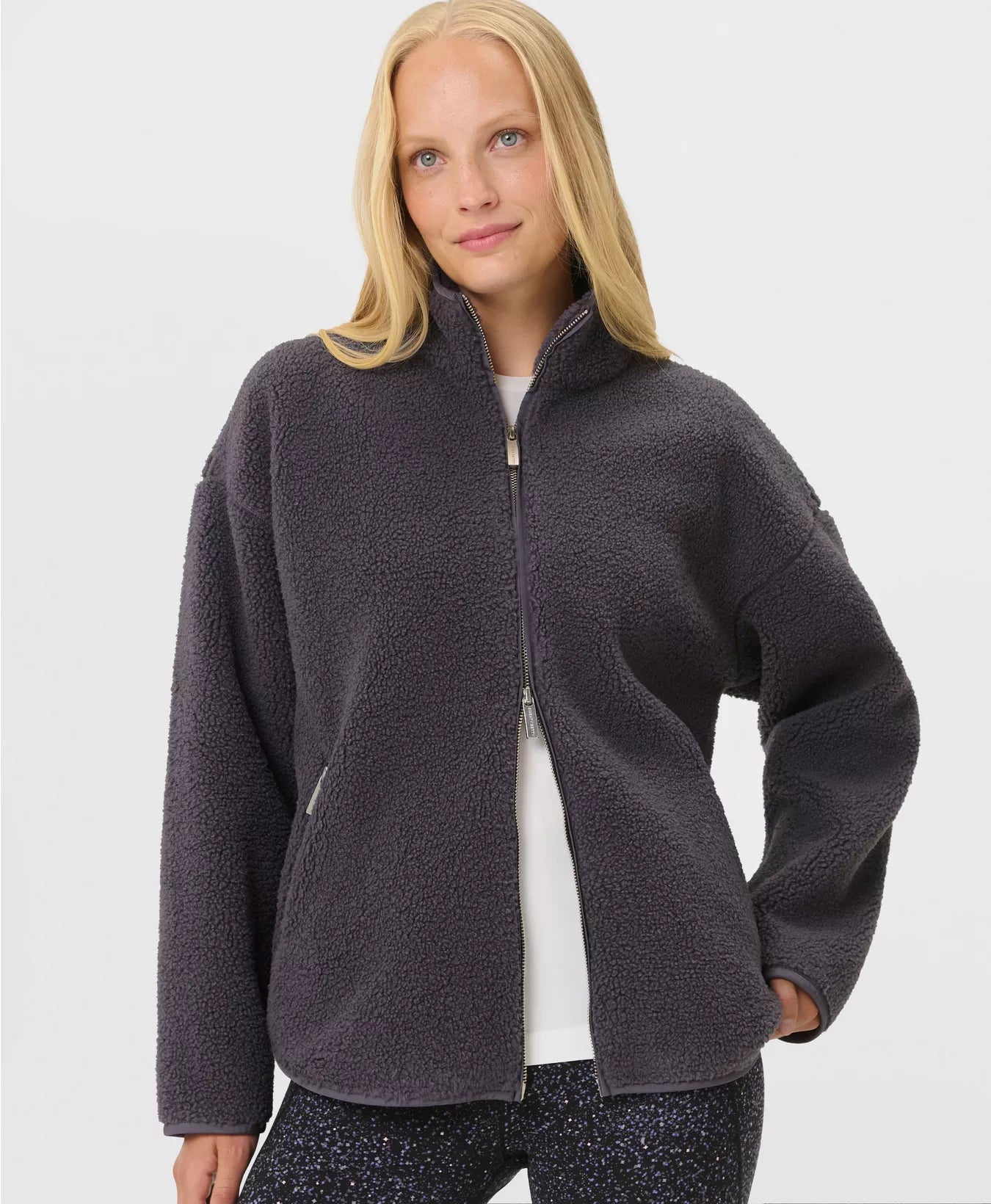 Plush Textured Zip Up Fleece in Nebula Blue