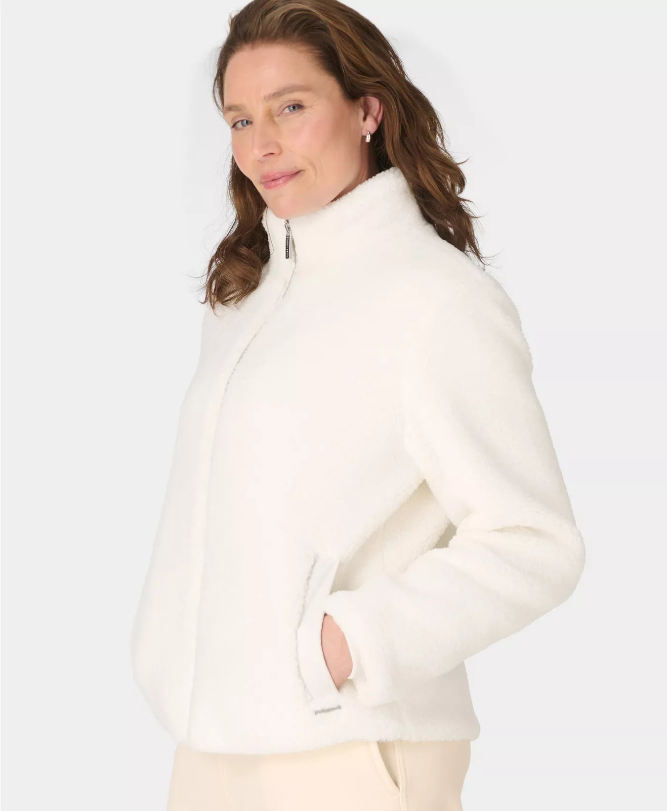Navigate Sherpa Zip Up Jacket in Studio White