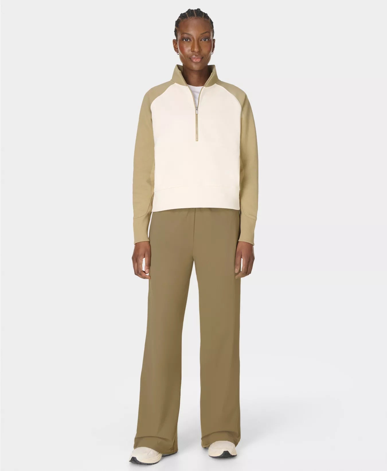 Revive Half Zip Colourblock Sweatshirt in Baygreen Coconut Cream