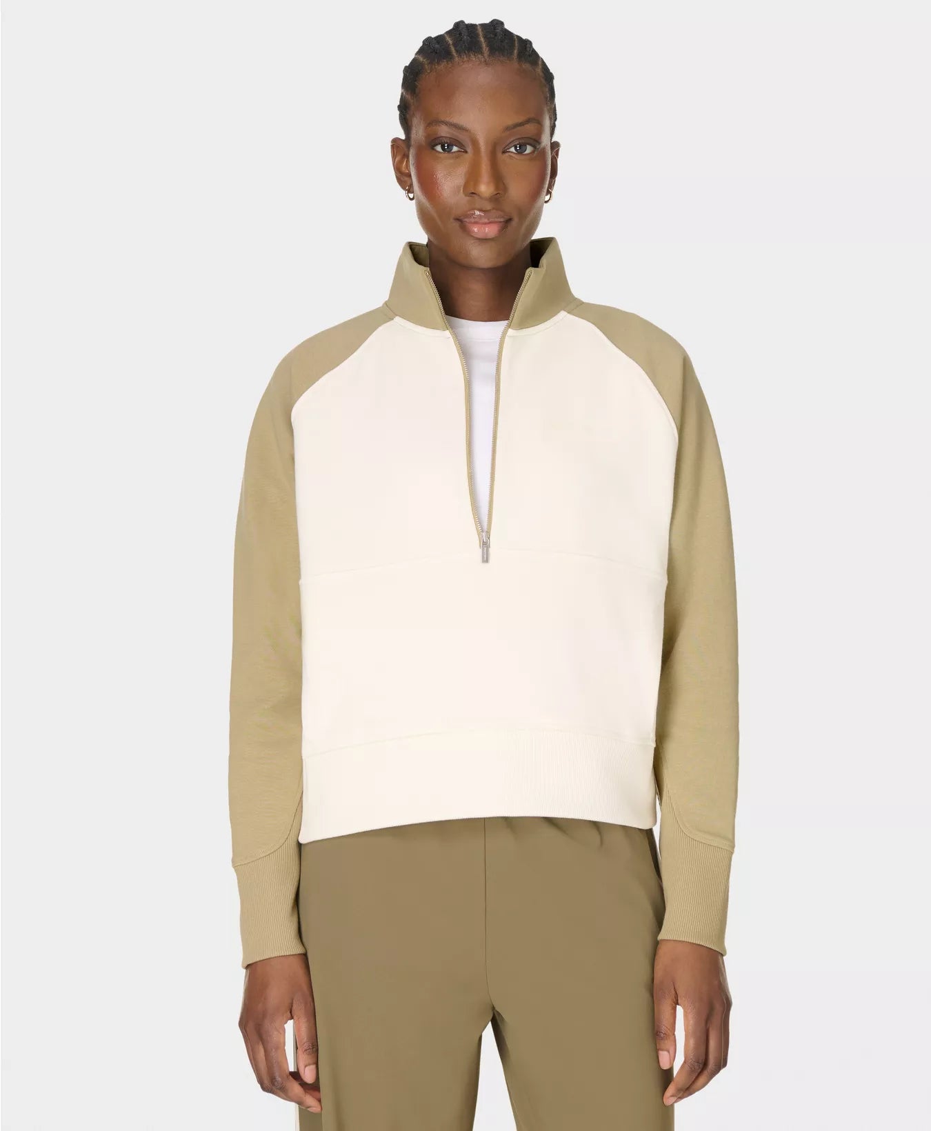 Revive Half Zip Colourblock Sweatshirt in Baygreen Coconut Cream