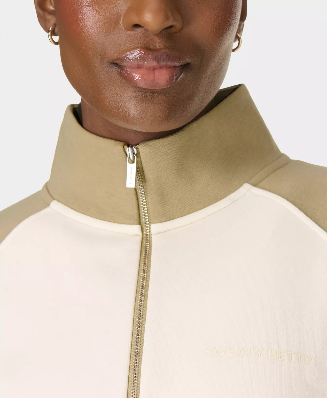 Revive Half Zip Colourblock Sweatshirt in Baygreen Coconut Cream