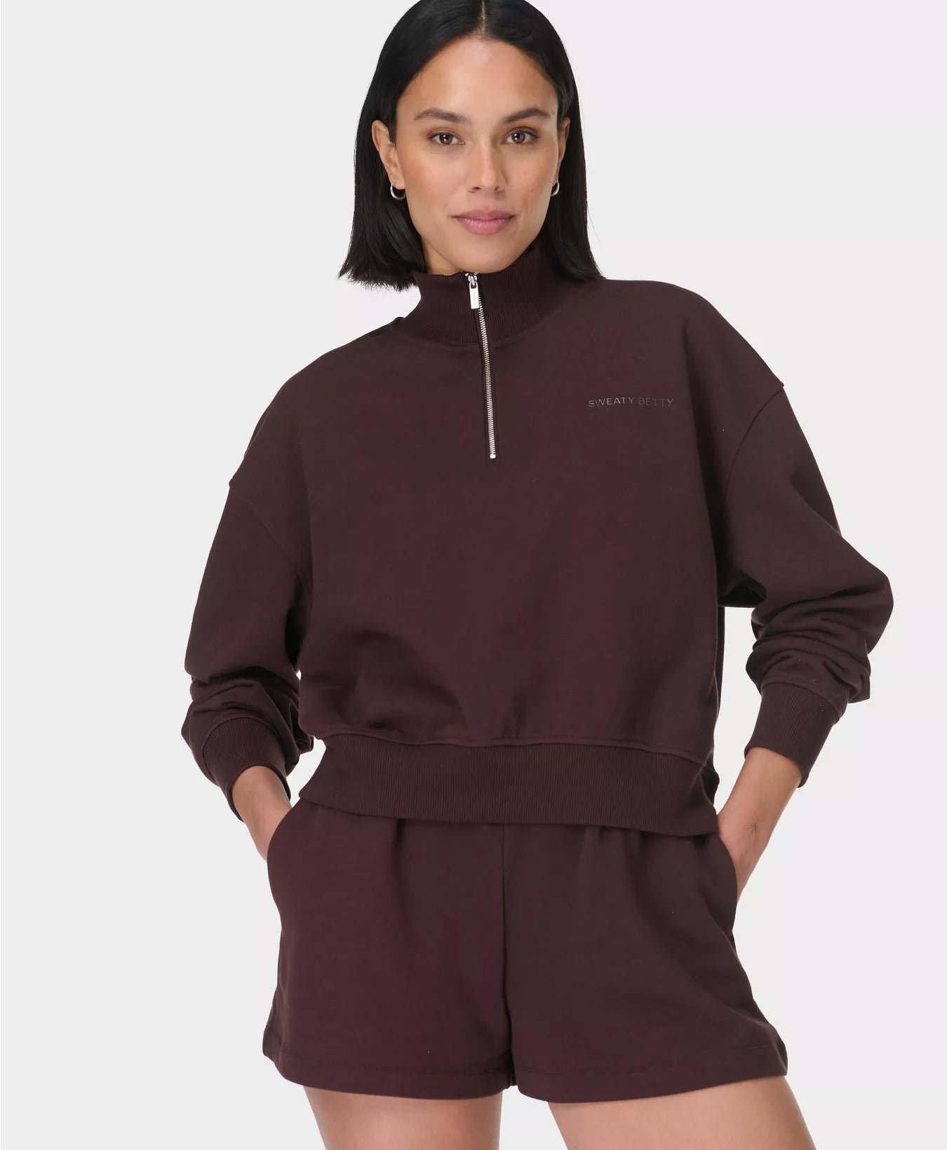 Revive crop half zip - sable brown - Sweaty Betty
