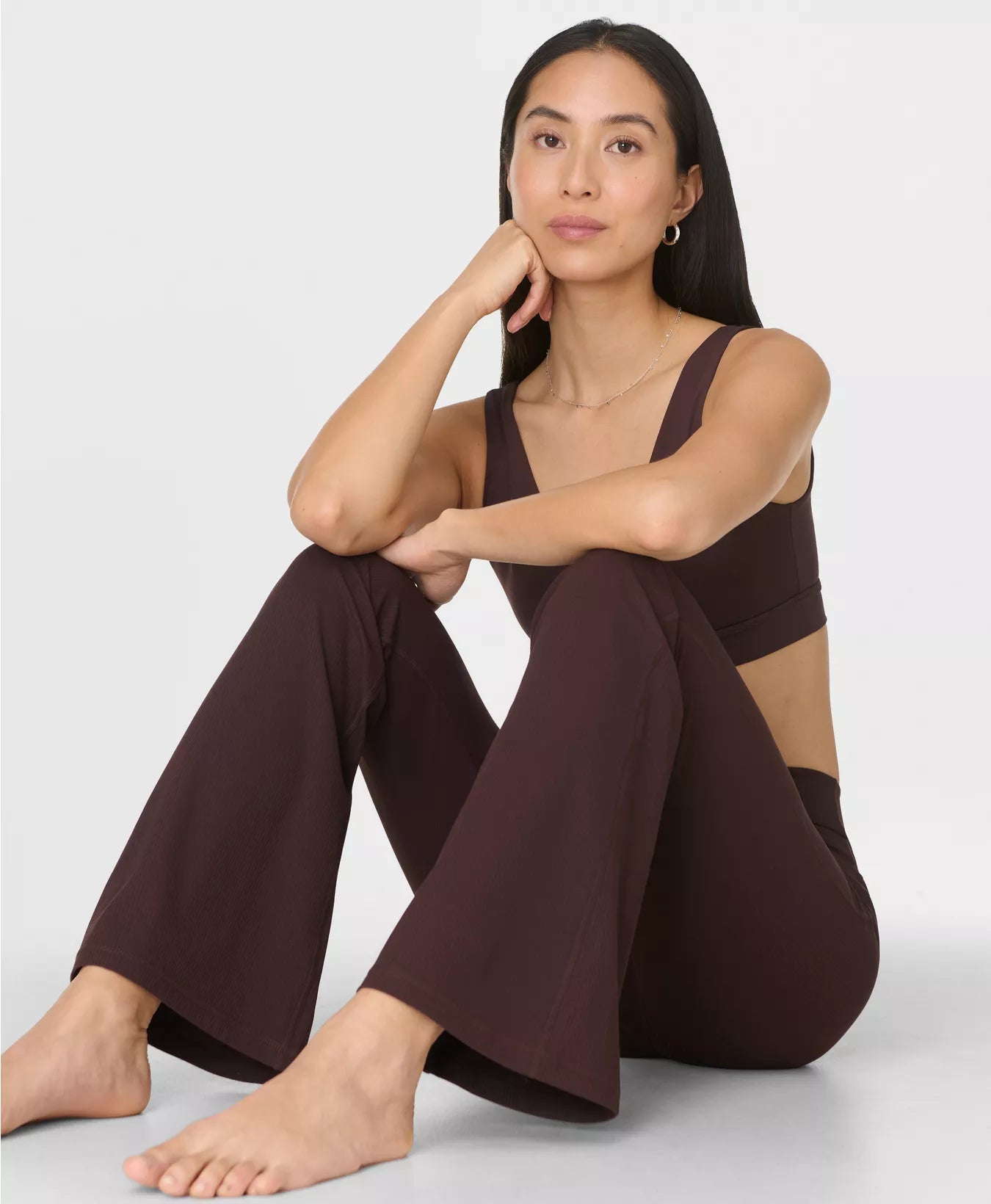 Glow Flex Rib 32" Flare Trousers in Sable Brown