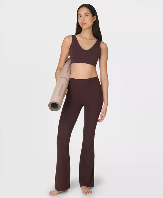 Glow Flex Rib 32" Flare Trousers in Sable Brown