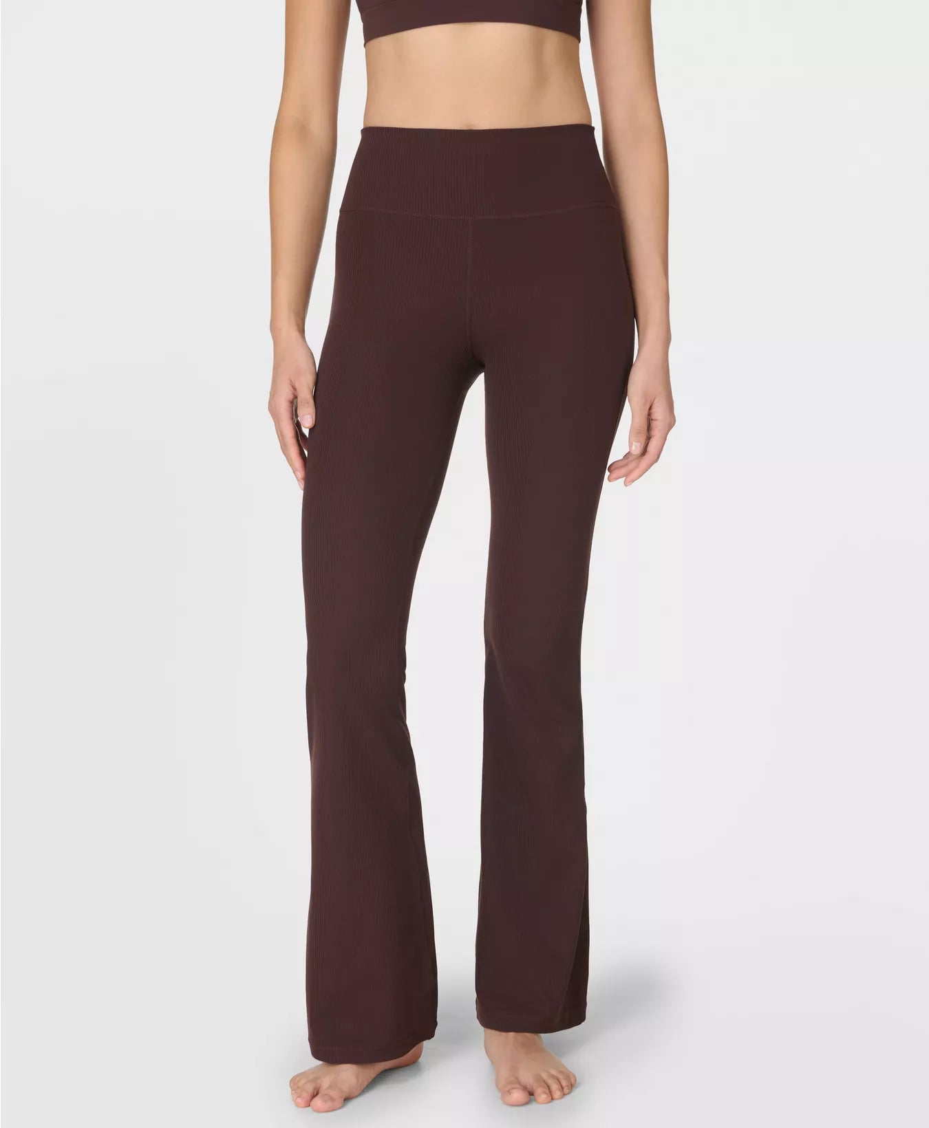 Glow Flex Rib 32" Flare Trousers in Sable Brown