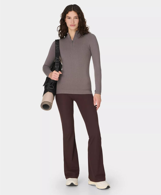 Mindful Flex Half Zip Long Sleeve Top in Taupe Brown