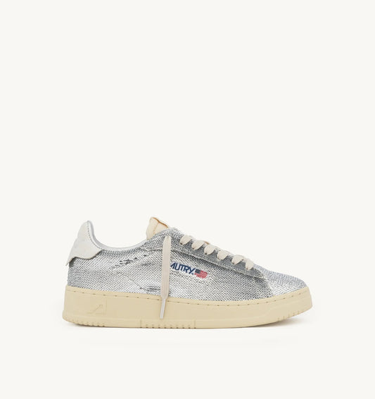 Dallas Low Sparkling Sneakers in Silver and White Sequins