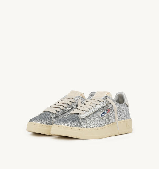 Dallas Low Sparkling Sneakers in Silver and White Sequins
