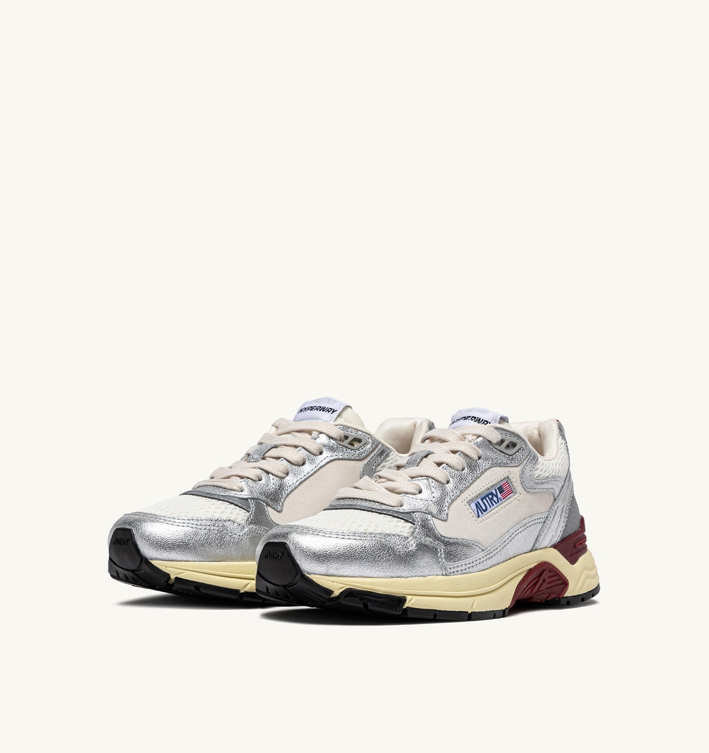 Hyperway Sneakers in Silver Leather And Mesh