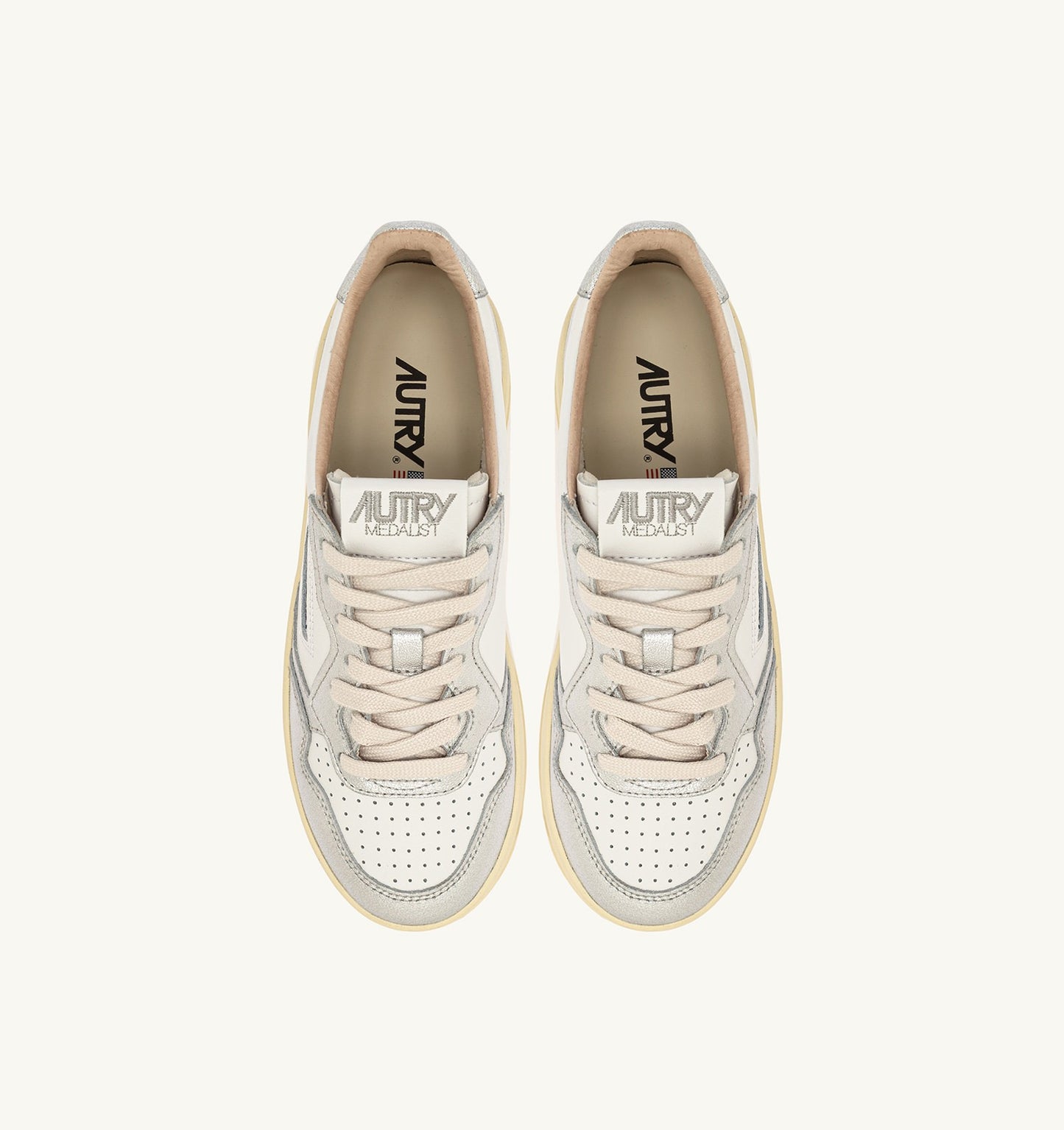 MEDALIST PLATFORM SNEAKERS IN WHITE AND SILVER LEATHER - AUTRY
