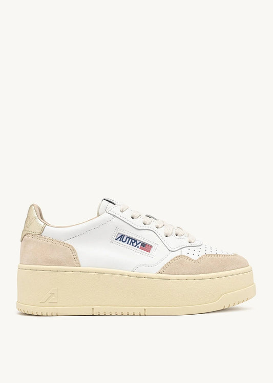 Platform Low in Leather & Suede in White Platinum