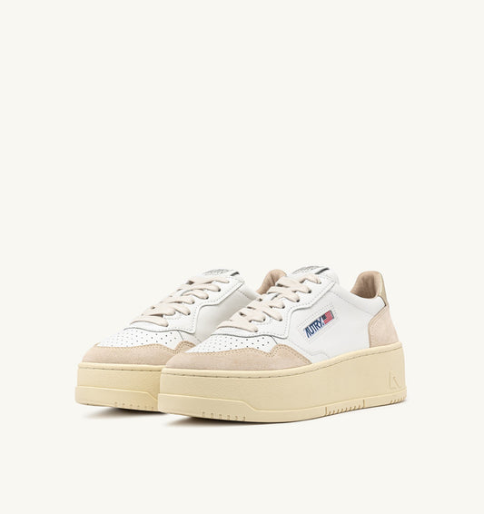 Platform Low in Leather & Suede in White Platinum