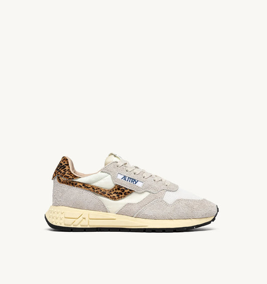 Reelwind Low Sneakers in Nylon and Suede White and Leopard