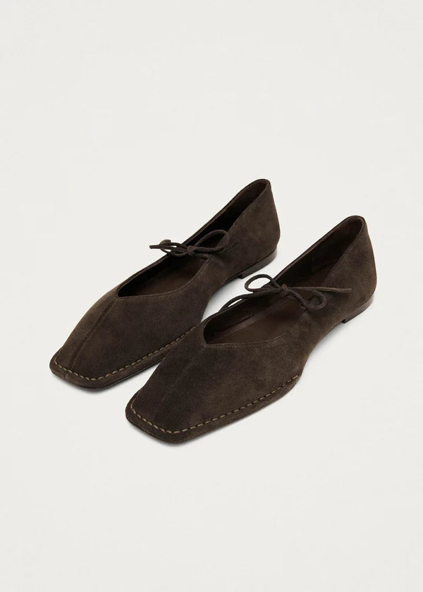 Sway Ballet Flats in Suede Coffee Brown Leather