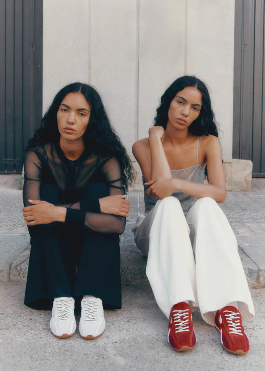 TB304 Nylon Leather Sneakers in Red