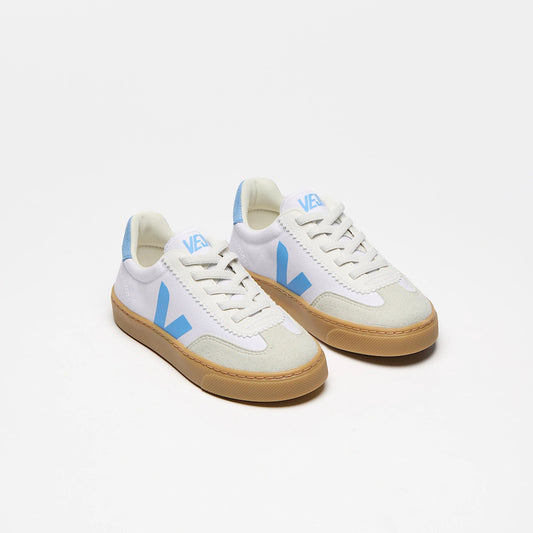 Kids Volley Canvas Sneakers in White Aqua Natural