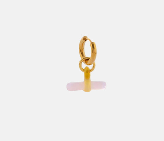Glass T Bar Earrings in Pink and Yellow